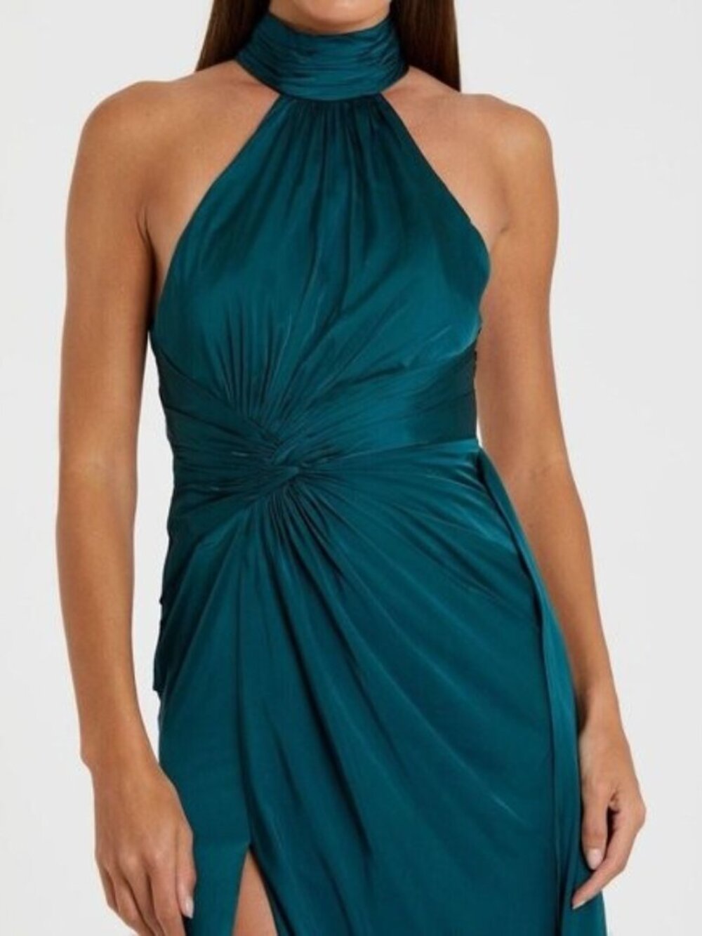 Mac Duggal Size 2 Ocean Blue Side Ruched Satin Halter Neck Prom Gown Dress Flaw - Picture 4 of 15